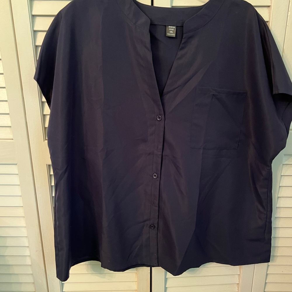SHEIN Navy Button-Down Blouse